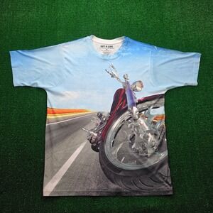 Get A Life Chopper Motorcycle All-Over Graphic Print Tshirt Mens XL Biker